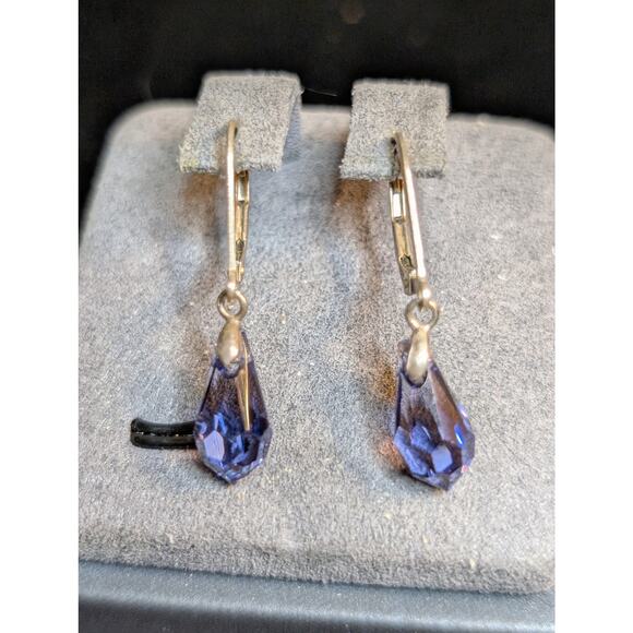 925 Sterling Leverback Blue/Purple Faceted Crystal Briolette Cut Dangle Earrings - Picture 1 of 6
